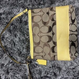 Vintage Coach Signature Stripe Yellow Canvas Shoulder Bag Y2K